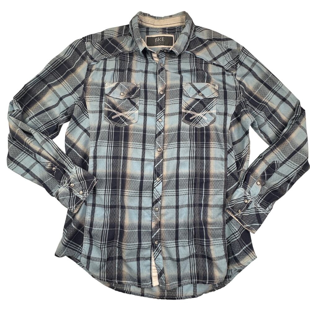 BKE Western Plaid Cotton Long Sleeve Pearl Snap Button Down Shirt Men's XL